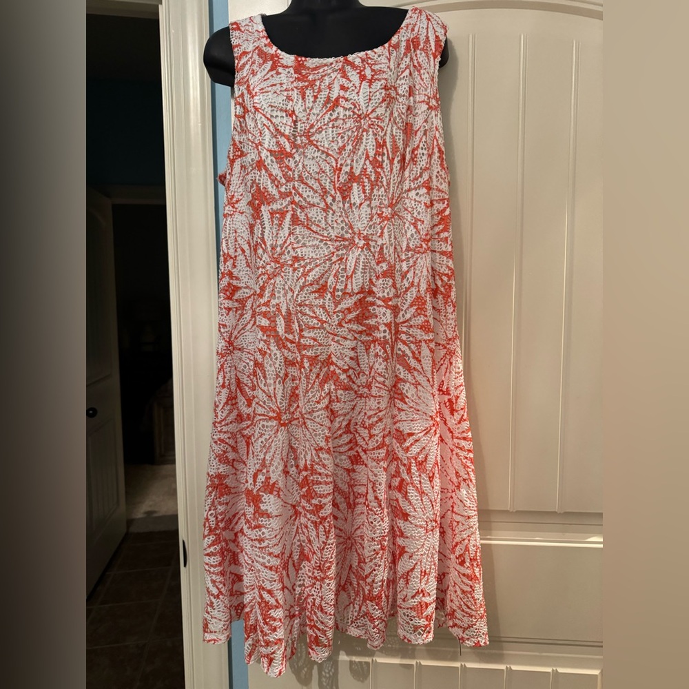 Perceptions Red And White Leaf Pattern Dress. Siz… - image 1